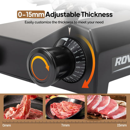 8.7inch Commercial Meat Slicer, 300W Electric Deli Food Slicer with Premium Chromium-plated Steel Blade, 0-12 mm Adjustable Thickness, ETL Certified for Frozen Meat Ham Baguett Steak, Black
