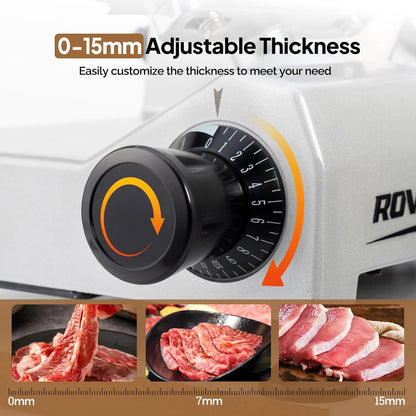 8.7inch Commercial Meat Slicer, 300W Electric Deli Food Slicer with Premium Chromium-plated Steel Blade, 0-12 mm Adjustable Thickness, ETL Certified for Frozen Meat Ham Baguett Steak, Black