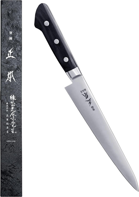 VG Sujihiki Slicing Knife 9.4" (240mm) Made in JAPAN, Professional Japanese Slicer Knife for Brisket, Meat, Sashimi, Super Sharp Japanese Stainless Steel Blade, Full Tang POM Handle, Black