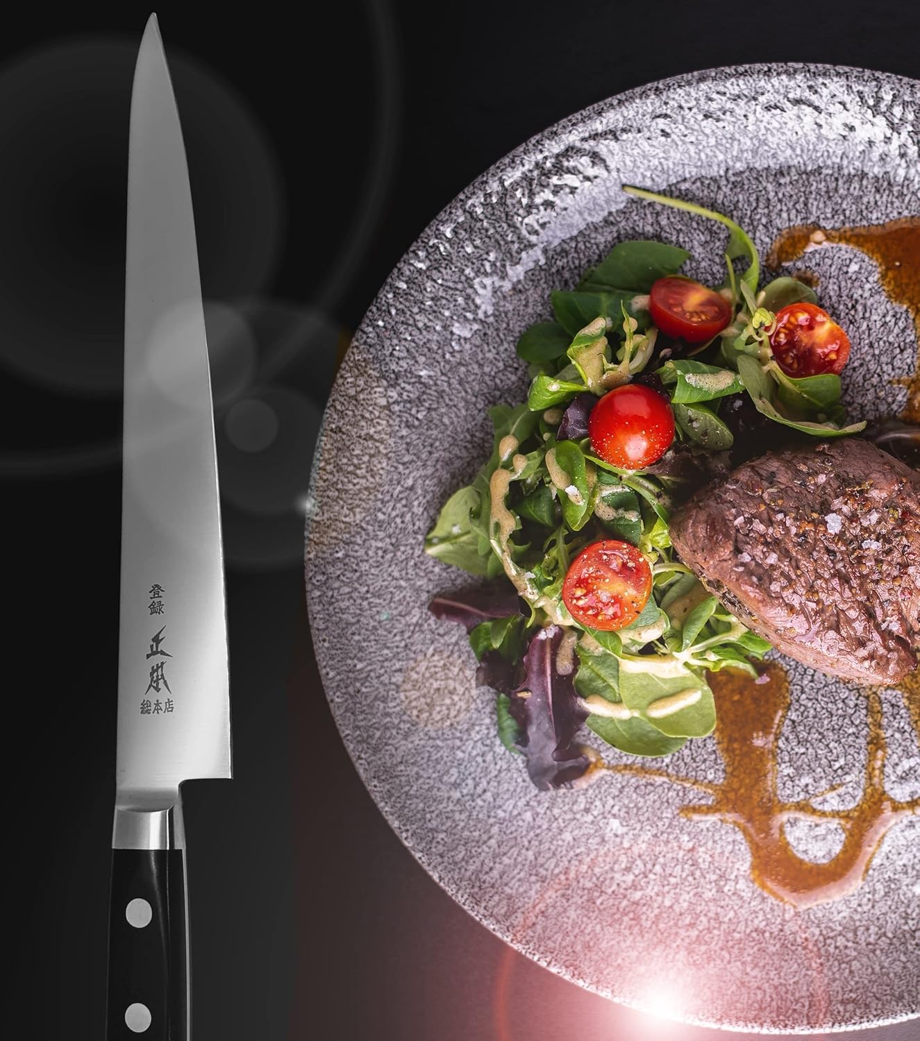 VG Sujihiki Slicing Knife 9.4" (240mm) Made in JAPAN, Professional Japanese Slicer Knife for Brisket, Meat, Sashimi, Super Sharp Japanese Stainless Steel Blade, Full Tang POM Handle, Black