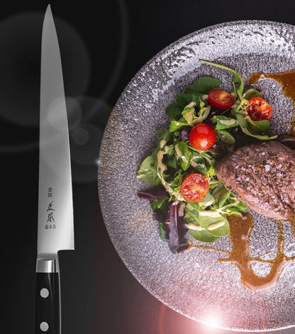 VG Sujihiki Slicing Knife 9.4" (240mm) Made in JAPAN, Professional Japanese Slicer Knife for Brisket, Meat, Sashimi, Super Sharp Japanese Stainless Steel Blade, Full Tang POM Handle, Black