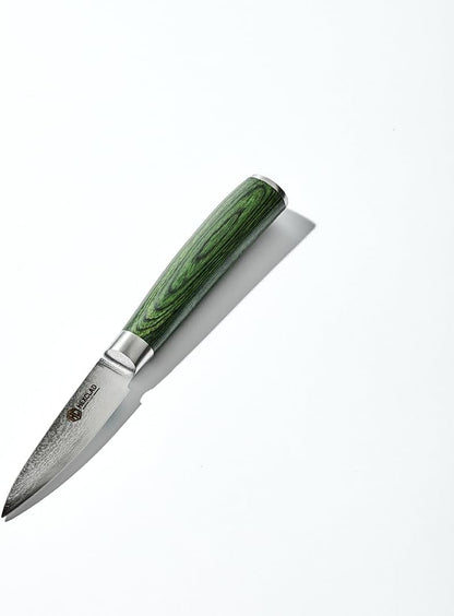 3.5 Inch Japanese Damascus Stainless Steel Pairing Knife, Full Tang Construction, Pakkawood Handle