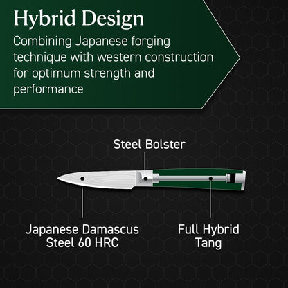 3.5 Inch Japanese Damascus Stainless Steel Pairing Knife, Full Tang Construction, Pakkawood Handle