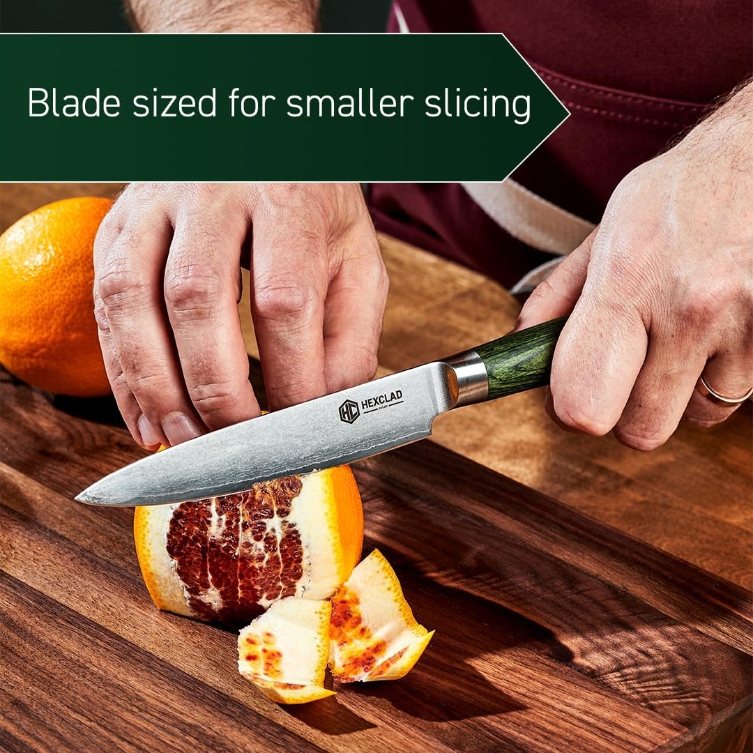 3.5 Inch Japanese Damascus Stainless Steel Pairing Knife, Full Tang Construction, Pakkawood Handle