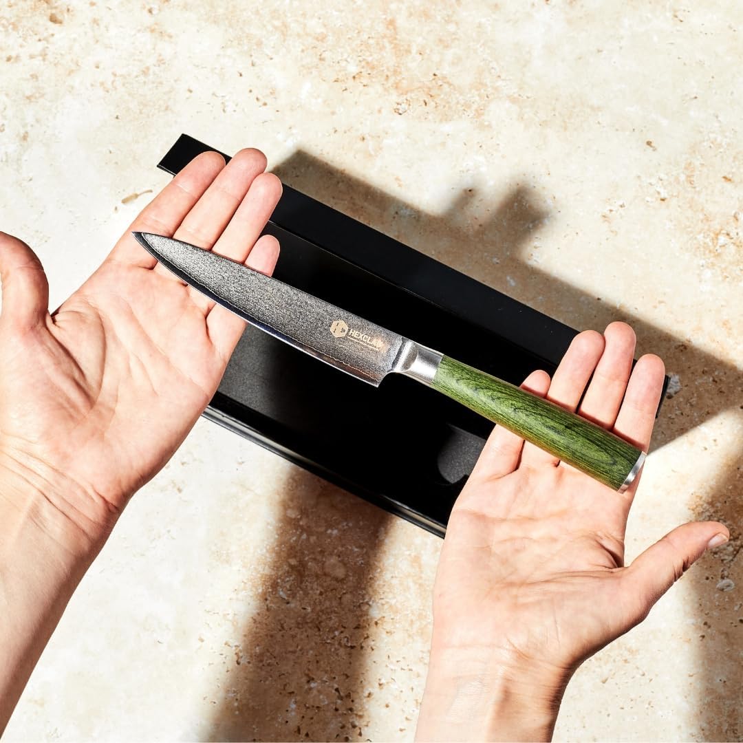 3.5 Inch Japanese Damascus Stainless Steel Pairing Knife, Full Tang Construction, Pakkawood Handle
