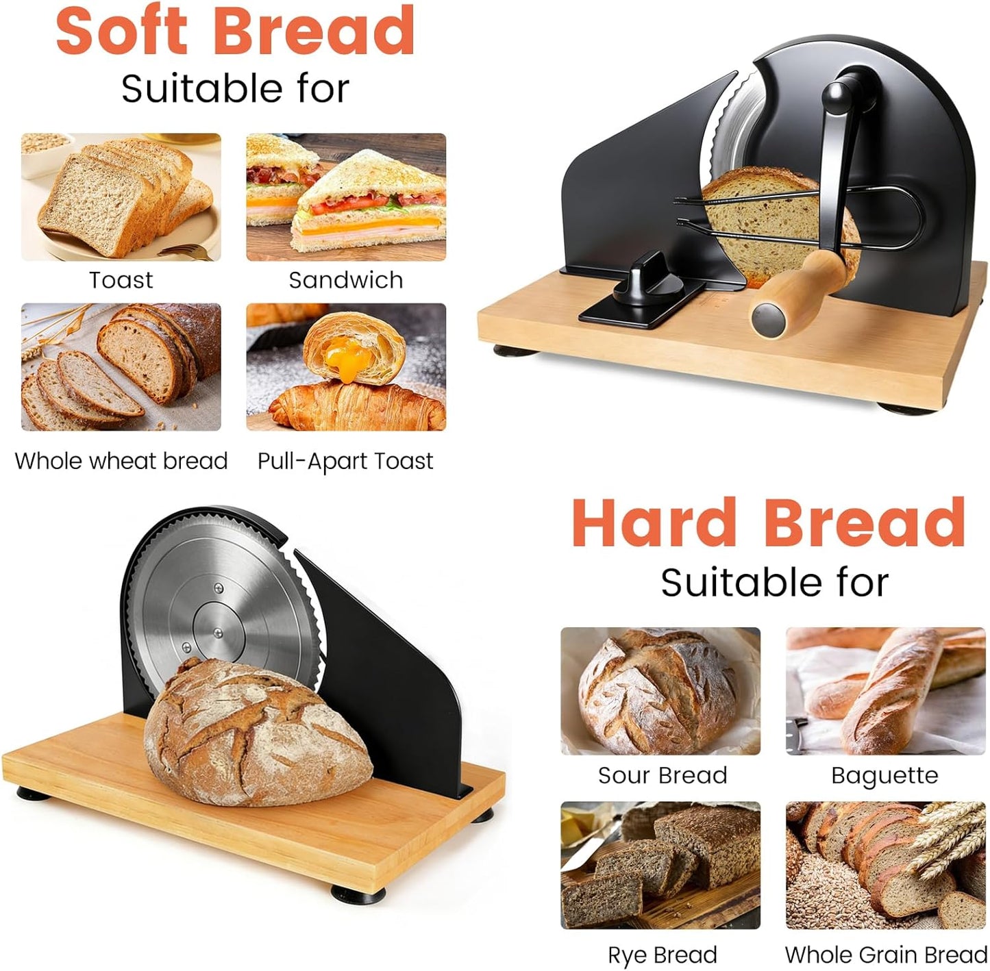Bread Slicer for Homemade Sourdough Bread,Manual Slicer Making Tools,Adjustable Thickness Knive Cutter with Hand Crank for Sandwich with Scale Line Suction Base,Sharp Stainless Steel Blade (Black)