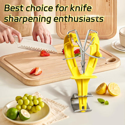 Stainless Steel Knife Sharpener Tool with Bracket, Maintenance Sharpening Tool for Kitchen Abattoirs Knives Helps Repair Sharpens (Yellow)