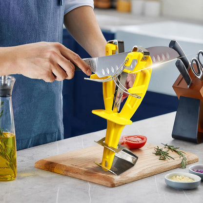 Stainless Steel Knife Sharpener Tool with Bracket, Maintenance Sharpening Tool for Kitchen Abattoirs Knives Helps Repair Sharpens (Yellow)