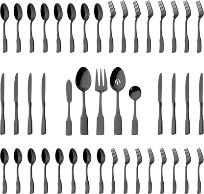Kate 48-Piece Silverware Set with steak knife Service for 8, Stainless Steel Flatware Set, Mirror Polished Cutlery Set Dishwasher Safe