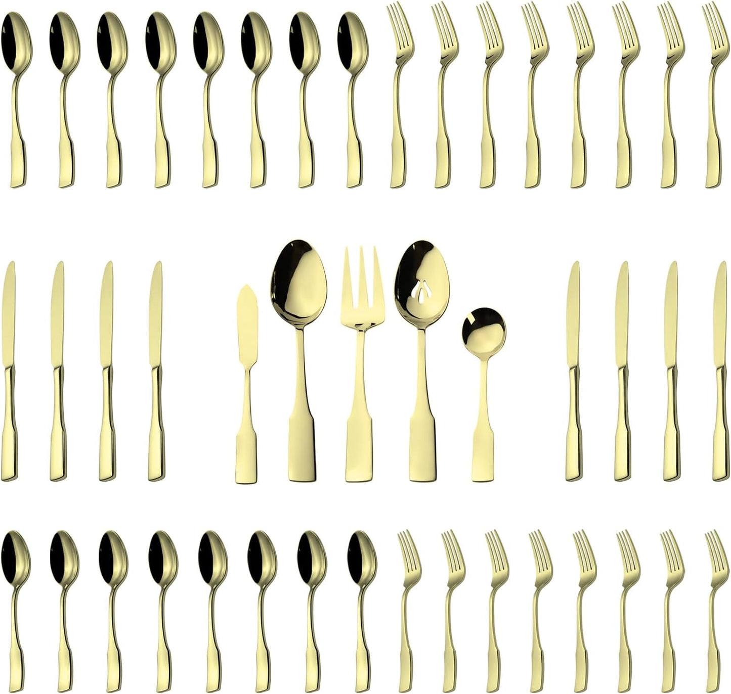 Kate 48-Piece Silverware Set with steak knife Service for 8, Stainless Steel Flatware Set, Mirror Polished Cutlery Set Dishwasher Safe