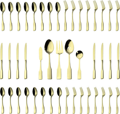 Kate 48-Piece Silverware Set with steak knife Service for 8, Stainless Steel Flatware Set, Mirror Polished Cutlery Set Dishwasher Safe