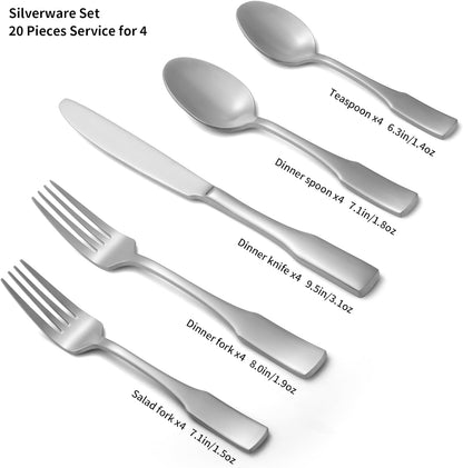Kate 48-Piece Silverware Set with steak knife Service for 8, Stainless Steel Flatware Set, Mirror Polished Cutlery Set Dishwasher Safe