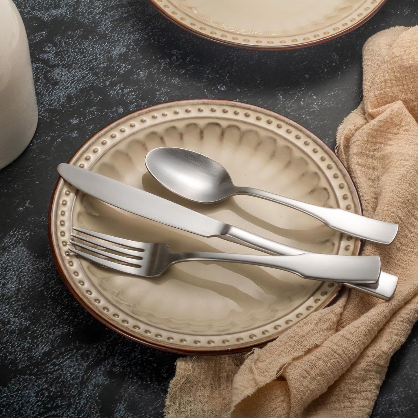 Kate 48-Piece Silverware Set with steak knife Service for 8, Stainless Steel Flatware Set, Mirror Polished Cutlery Set Dishwasher Safe