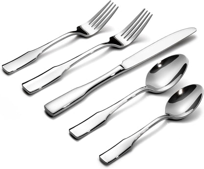 Kate 48-Piece Silverware Set with steak knife Service for 8, Stainless Steel Flatware Set, Mirror Polished Cutlery Set Dishwasher Safe