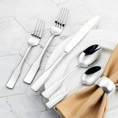Kate 48-Piece Silverware Set with steak knife Service for 8, Stainless Steel Flatware Set, Mirror Polished Cutlery Set Dishwasher Safe