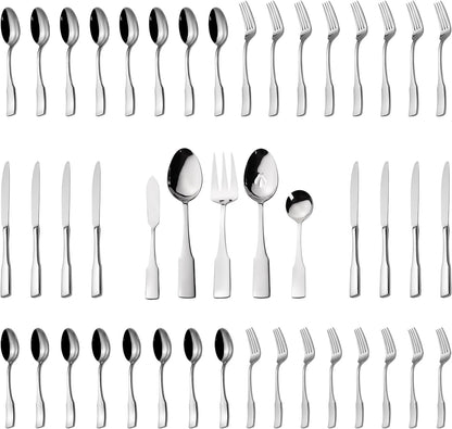 Kate 48-Piece Silverware Set with steak knife Service for 8, Stainless Steel Flatware Set, Mirror Polished Cutlery Set Dishwasher Safe