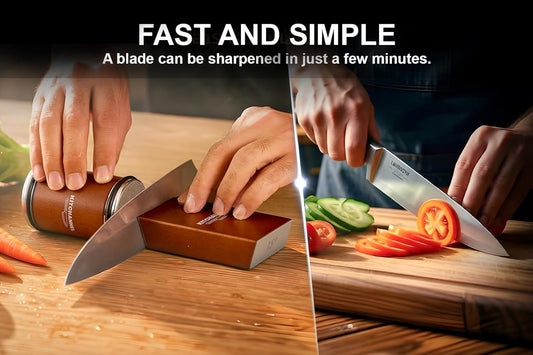 Rolling Knife Sharpener Kit, Diamond & Ceramic Sharpening Discs, 15° & 20° Magnetic Angle Guide, Fast & Safe Sharpening System for Kitchen, Chef & Pocket Knives, Razor Sharp Edge