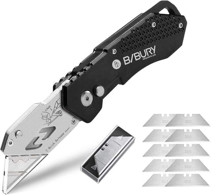 Folding Utility Knife, Quick Change Box Cutter With 10pcs SK5 Blades