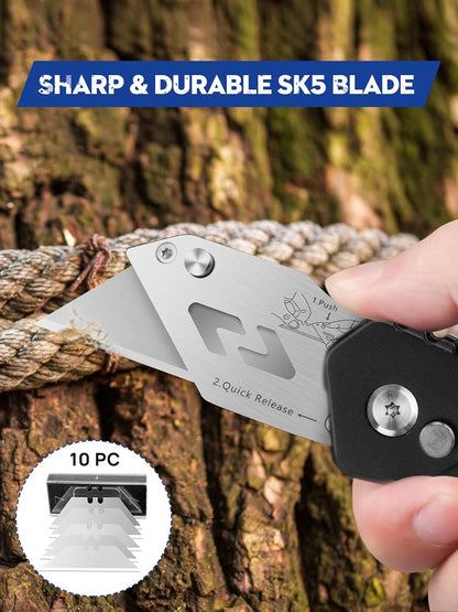 Folding Utility Knife, Quick Change Box Cutter With 10pcs SK5 Blades