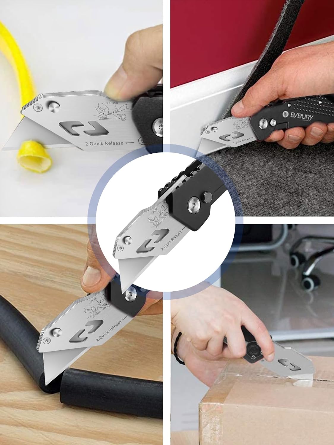 Folding Utility Knife, Quick Change Box Cutter With 10pcs SK5 Blades