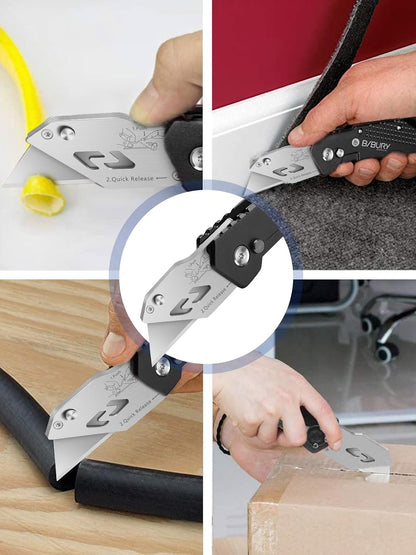 Folding Utility Knife, Quick Change Box Cutter With 10pcs SK5 Blades