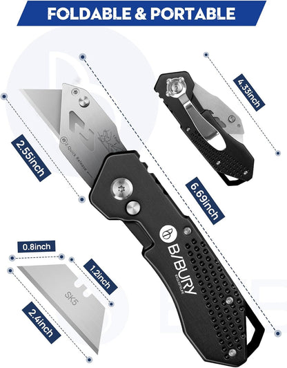 Folding Utility Knife, Quick Change Box Cutter With 10pcs SK5 Blades
