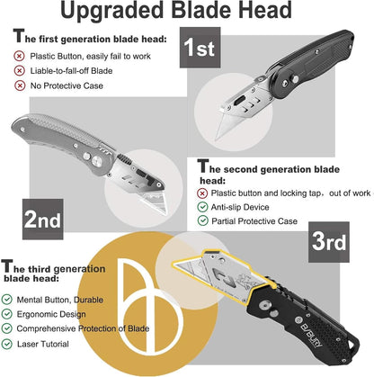 Folding Utility Knife, Quick Change Box Cutter With 10pcs SK5 Blades