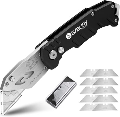 Folding Utility Knife, Quick Change Box Cutter With 10pcs SK5 Blades