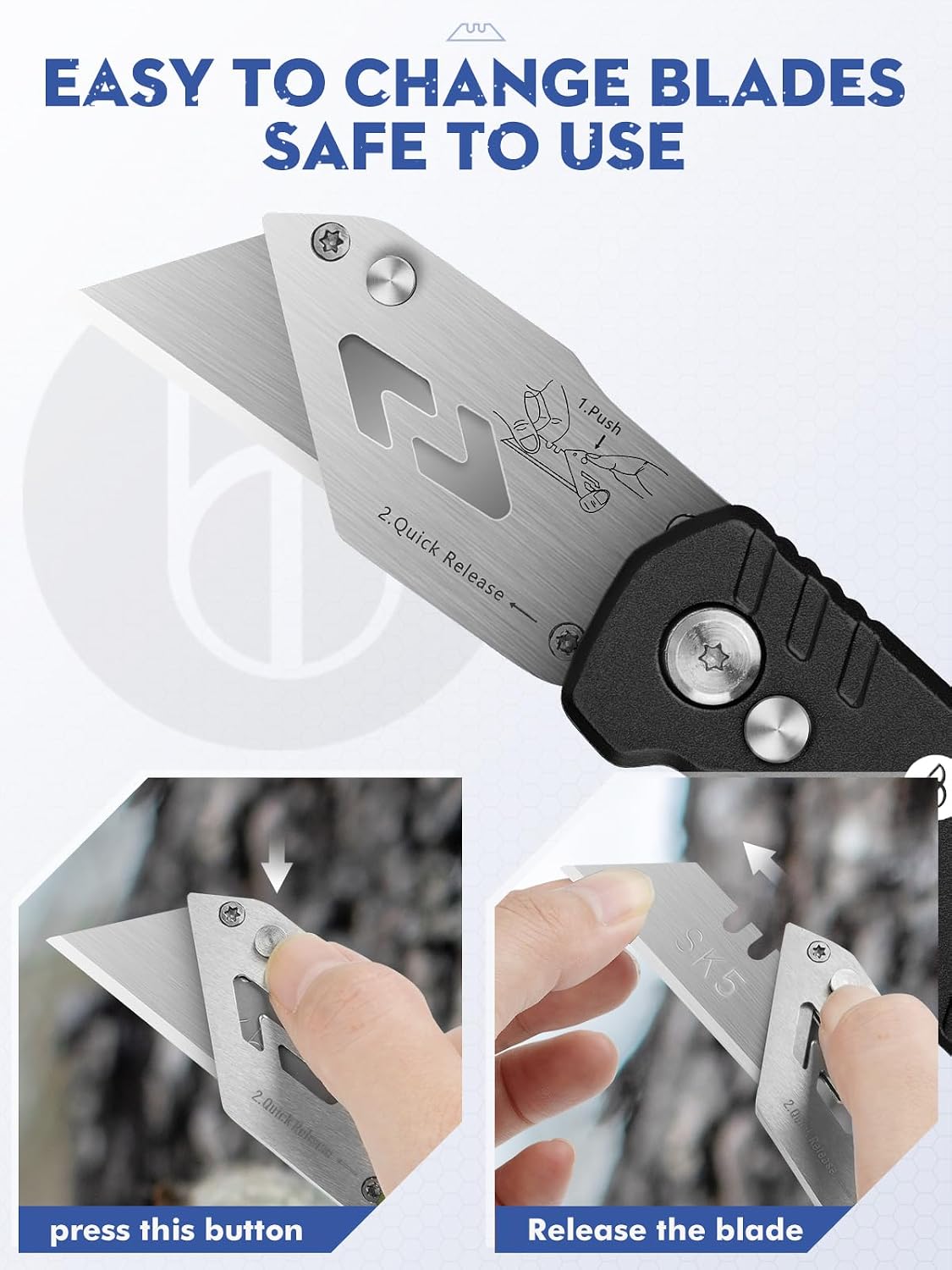Folding Utility Knife, Quick Change Box Cutter With 10pcs SK5 Blades