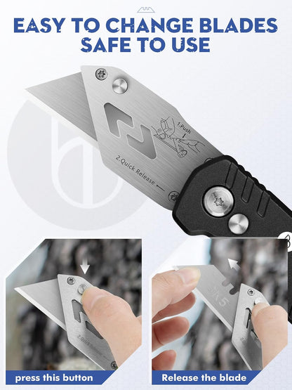 Folding Utility Knife, Quick Change Box Cutter With 10pcs SK5 Blades