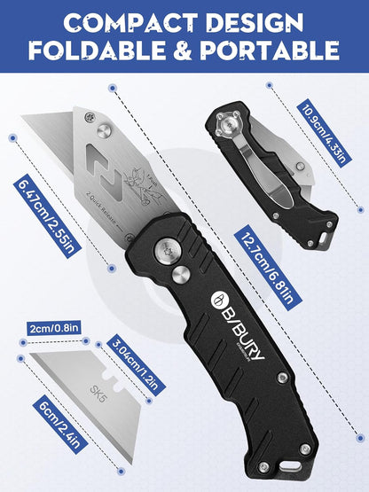 Folding Utility Knife, Quick Change Box Cutter With 10pcs SK5 Blades