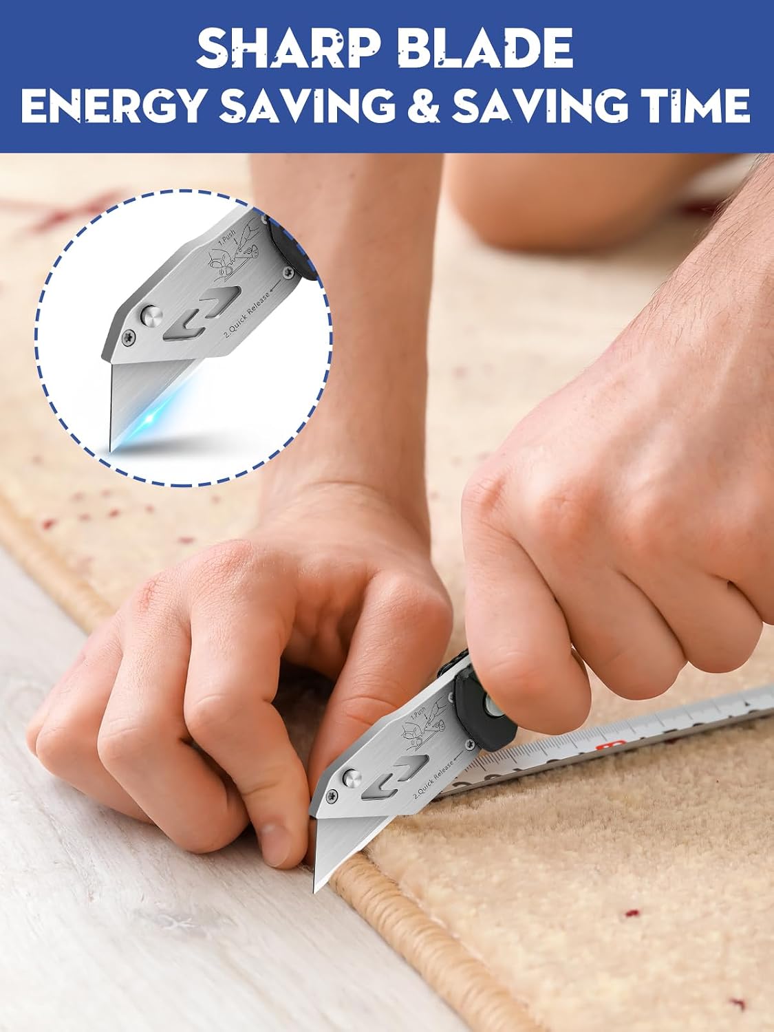 Folding Utility Knife, Quick Change Box Cutter With 10pcs SK5 Blades