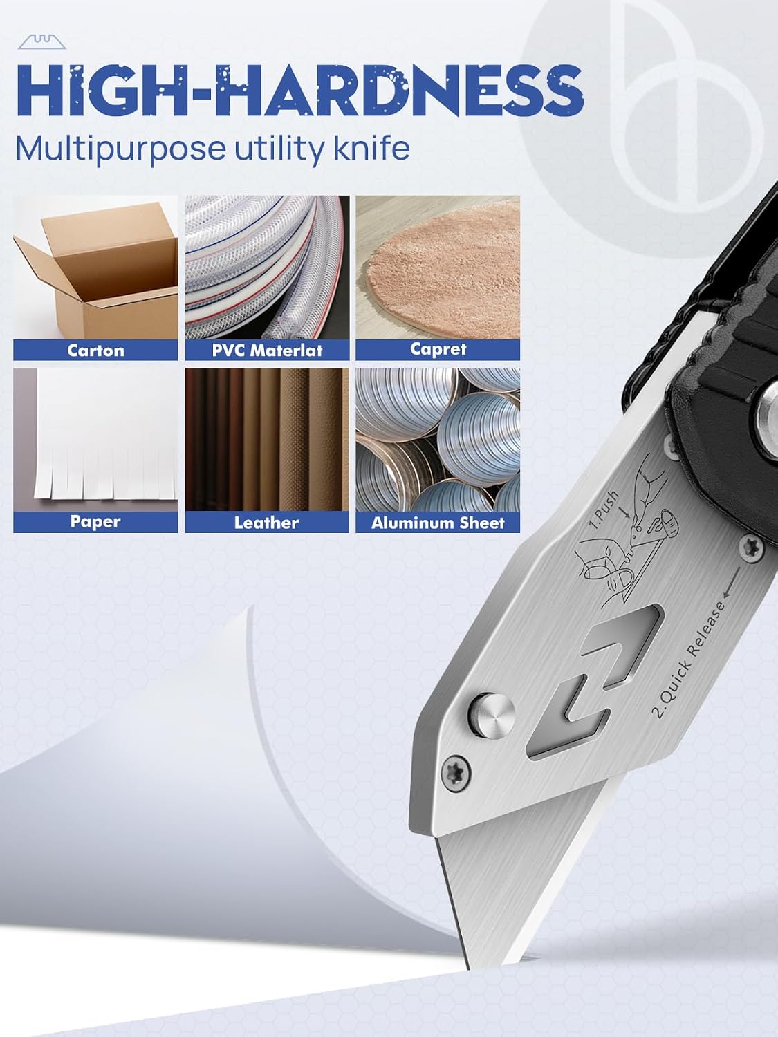 Folding Utility Knife, Quick Change Box Cutter With 10pcs SK5 Blades