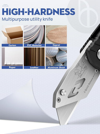 Folding Utility Knife, Quick Change Box Cutter With 10pcs SK5 Blades