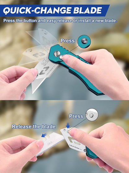 Folding Utility Knife, Quick Change Box Cutter With 10pcs SK5 Blades