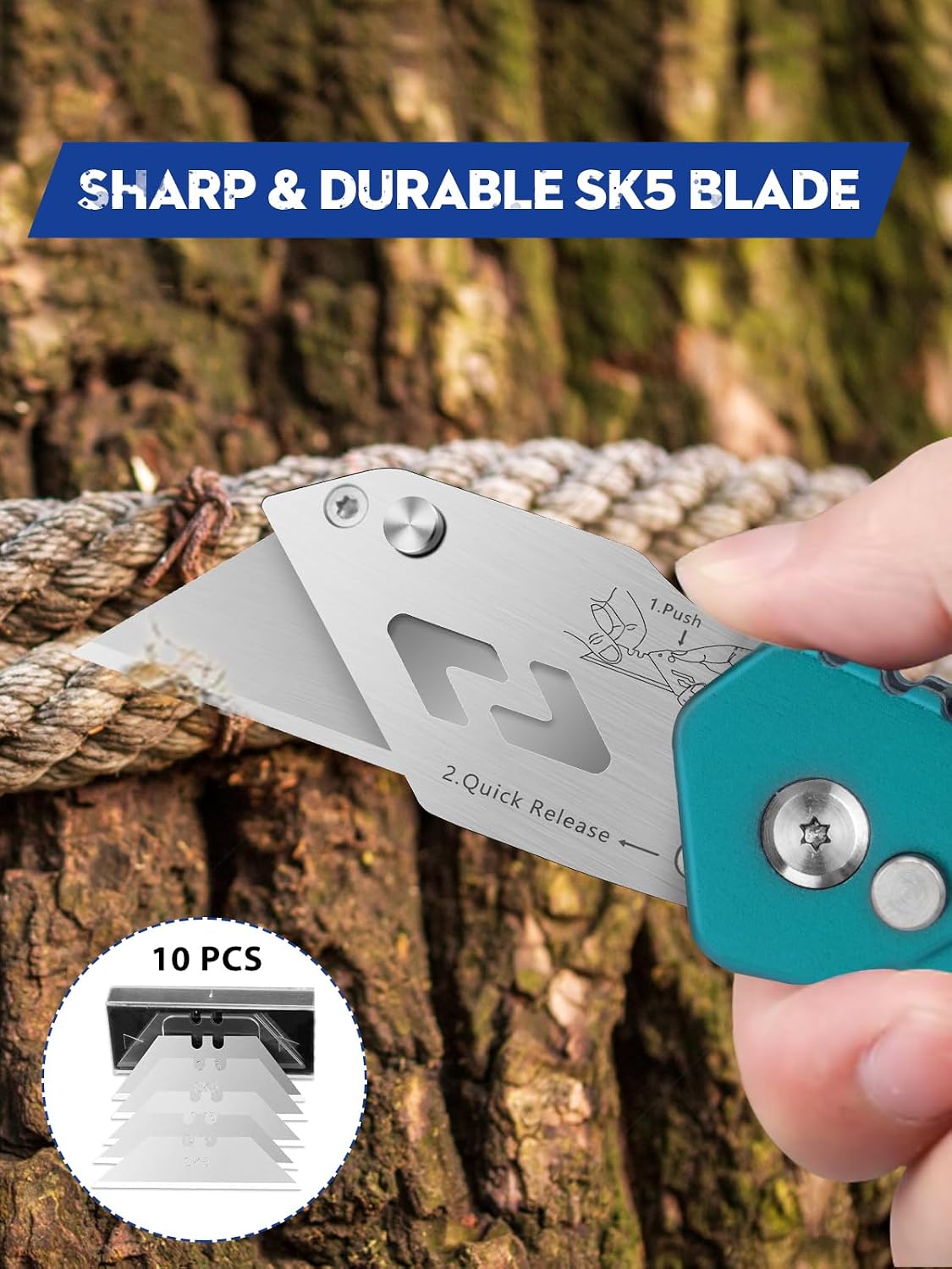 Folding Utility Knife, Quick Change Box Cutter With 10pcs SK5 Blades
