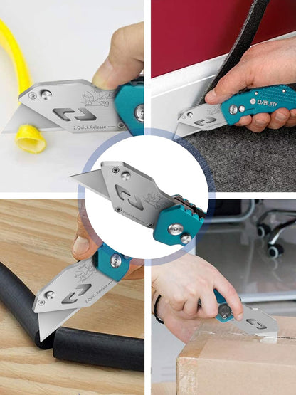 Folding Utility Knife, Quick Change Box Cutter With 10pcs SK5 Blades