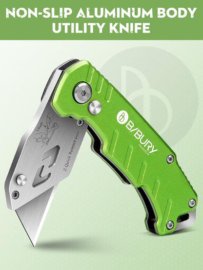 Folding Utility Knife, Quick Change Box Cutter With 10pcs SK5 Blades
