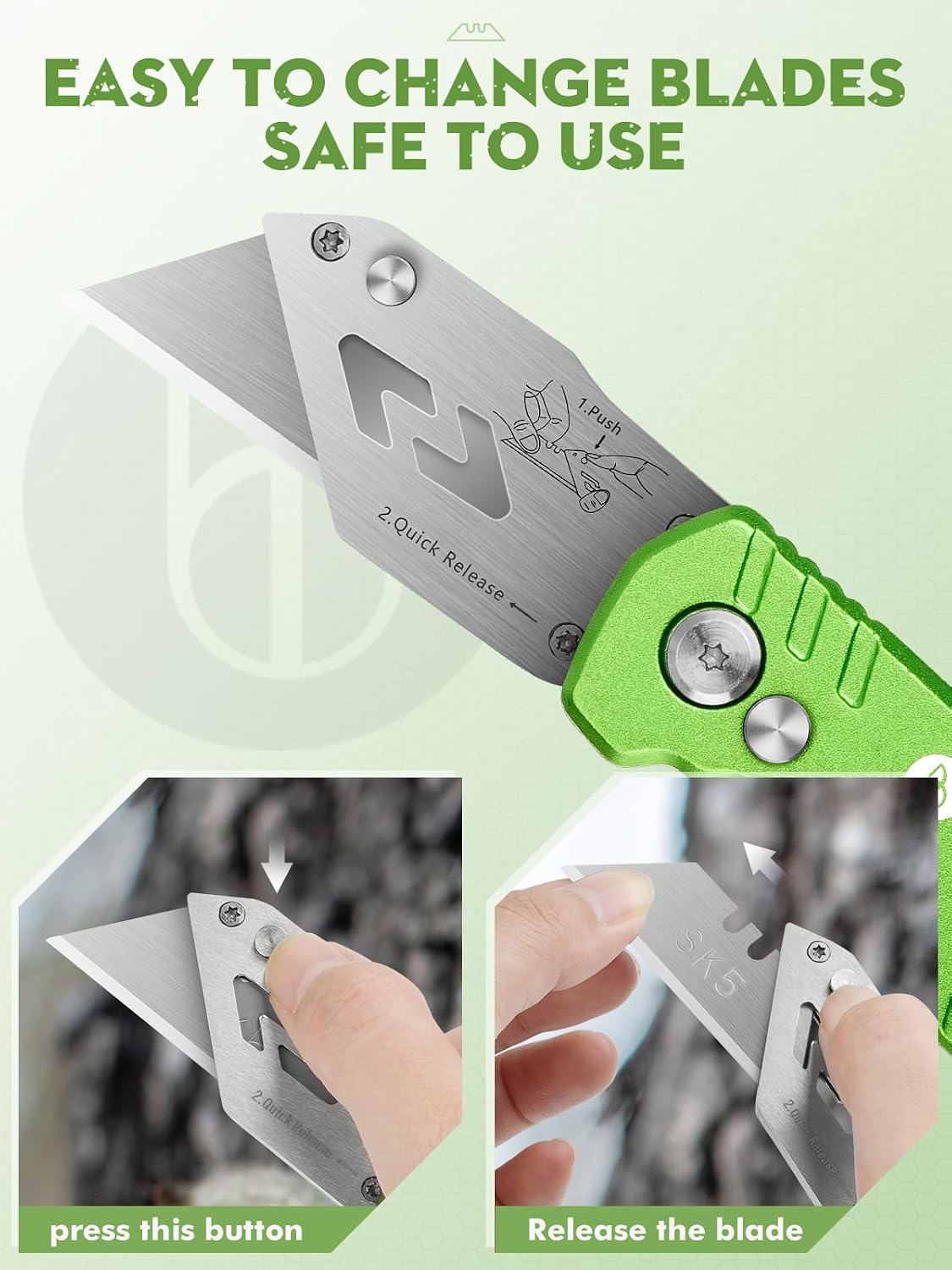 Folding Utility Knife, Quick Change Box Cutter With 10pcs SK5 Blades