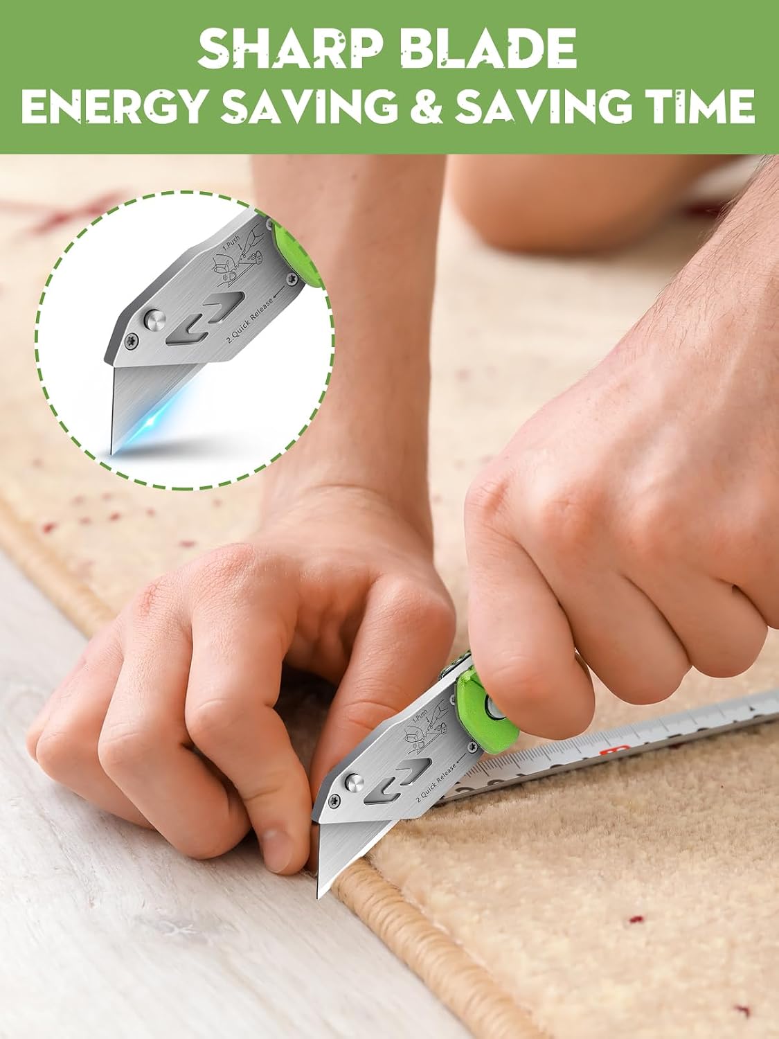 Folding Utility Knife, Quick Change Box Cutter With 10pcs SK5 Blades