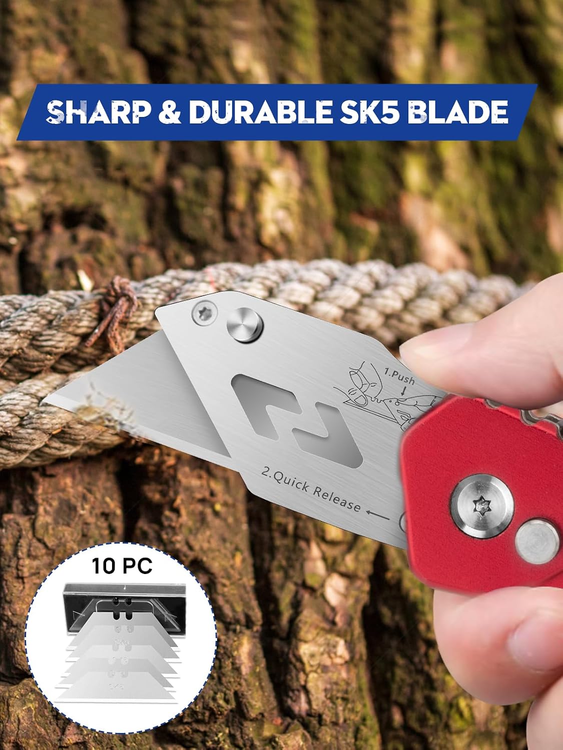 Folding Utility Knife, Quick Change Box Cutter With 10pcs SK5 Blades