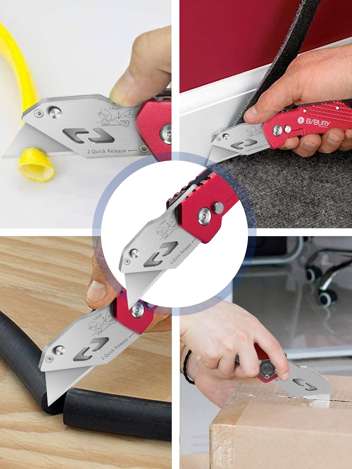 Folding Utility Knife, Quick Change Box Cutter With 10pcs SK5 Blades