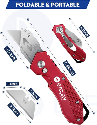 Folding Utility Knife, Quick Change Box Cutter With 10pcs SK5 Blades