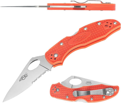 Firebird GANZO F759MS-OR Pocket Folding Knife 440C Stainless Steel Serrated Blade Anti-Slip Handle with Clip Fishing Camping EDC Utility Pocket Knife (Orange)