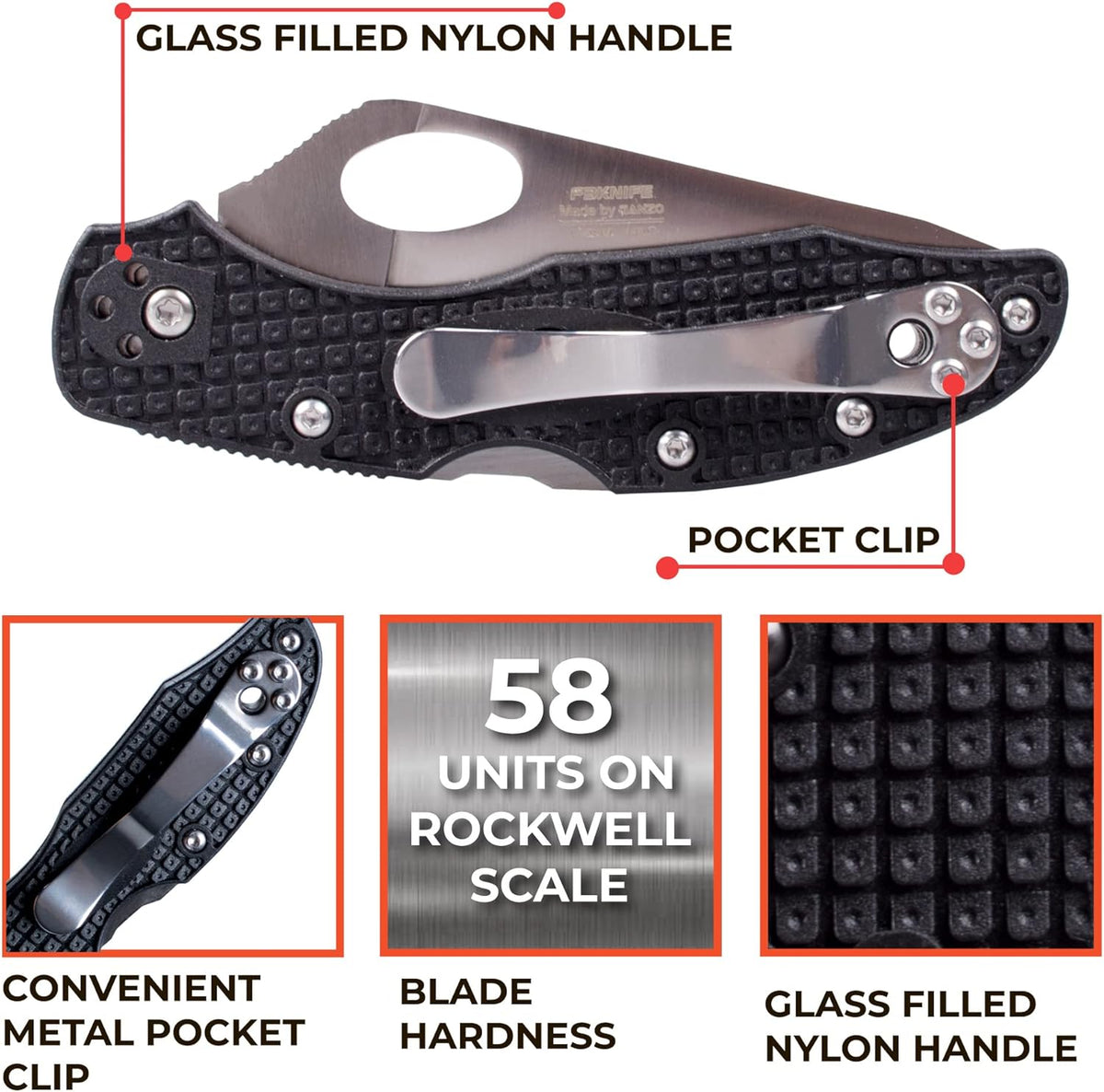 Firebird GANZO F759MS-OR Pocket Folding Knife 440C Stainless Steel Serrated Blade Anti-Slip Handle with Clip Fishing Camping EDC Utility Pocket Knife (Orange)