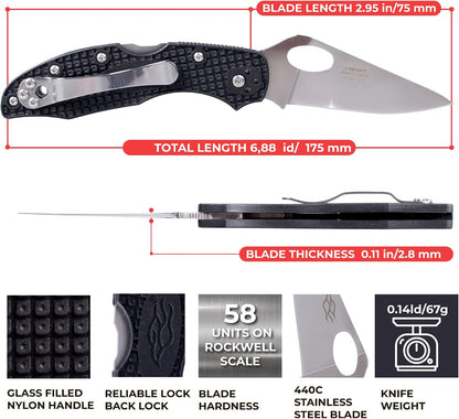 Firebird GANZO F759MS-OR Pocket Folding Knife 440C Stainless Steel Serrated Blade Anti-Slip Handle with Clip Fishing Camping EDC Utility Pocket Knife (Orange)