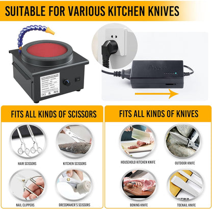 Water-Cooled Knife Sharpener System, 350W Electric Knife Sharpener with 7-Stage Speed Control, Wet and Dry Disc Sander for High-Carbon Steel, Chef Knives, Chisels and Woodworking Tools
