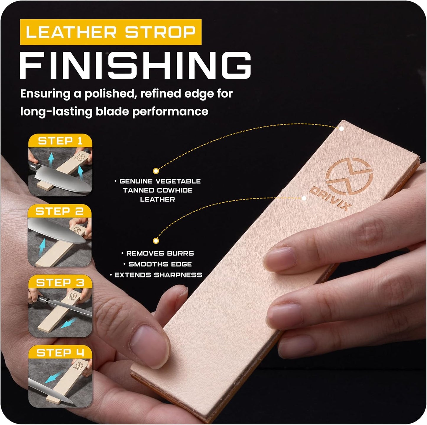 Rolling Knife Sharpener Kit – Magnetic 2-Angle Base, 3.86 Inches Longer Wooden Roller, 2 Grit Discs (600 Diamond & 3000 Ceramic) and Leather Strop