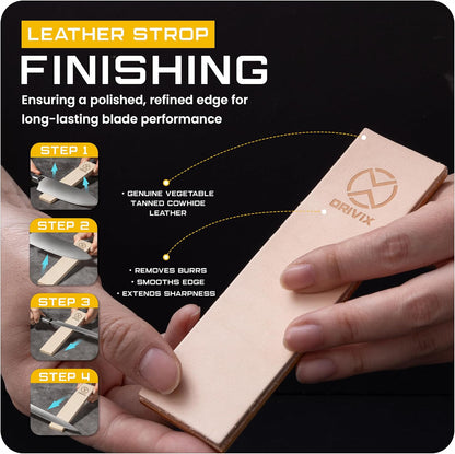 Rolling Knife Sharpener Kit – Magnetic 2-Angle Base, 3.86 Inches Longer Wooden Roller, 2 Grit Discs (600 Diamond & 3000 Ceramic) and Leather Strop