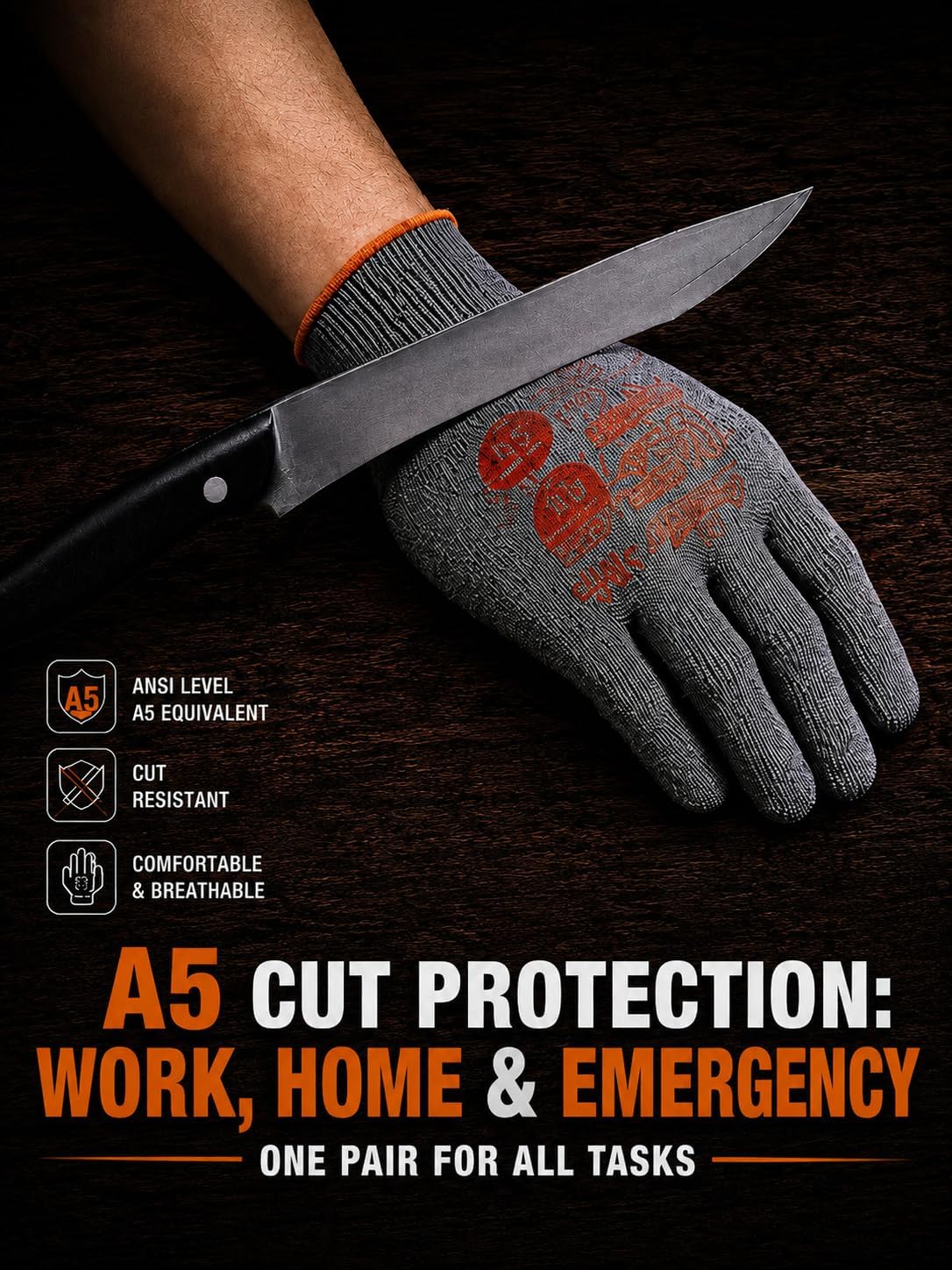 Cut-Resistant Gloves ASNI A5 Safety Work Glove | Design in Japan Cut-Resistant Nitrile-Coated Anti-Slip Anti-Blade Worksite DIY Diamond Silk Fiber construction bite proof